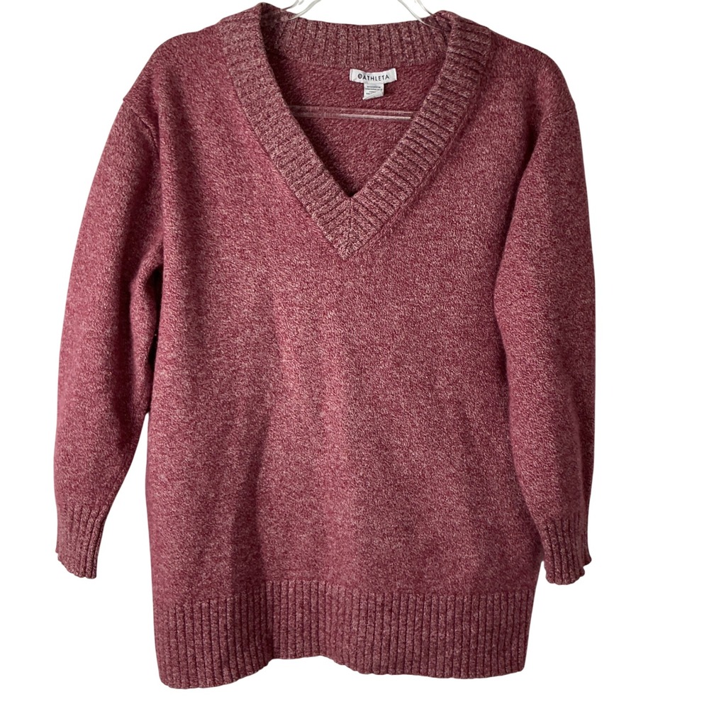 Athleta Vital V-Neck Tunic Womens XL Pink Wool Cashmere Blend Sweater 984613-01